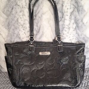 Sold Coach Black Leather Shoulder Bag Monogram C Pattern